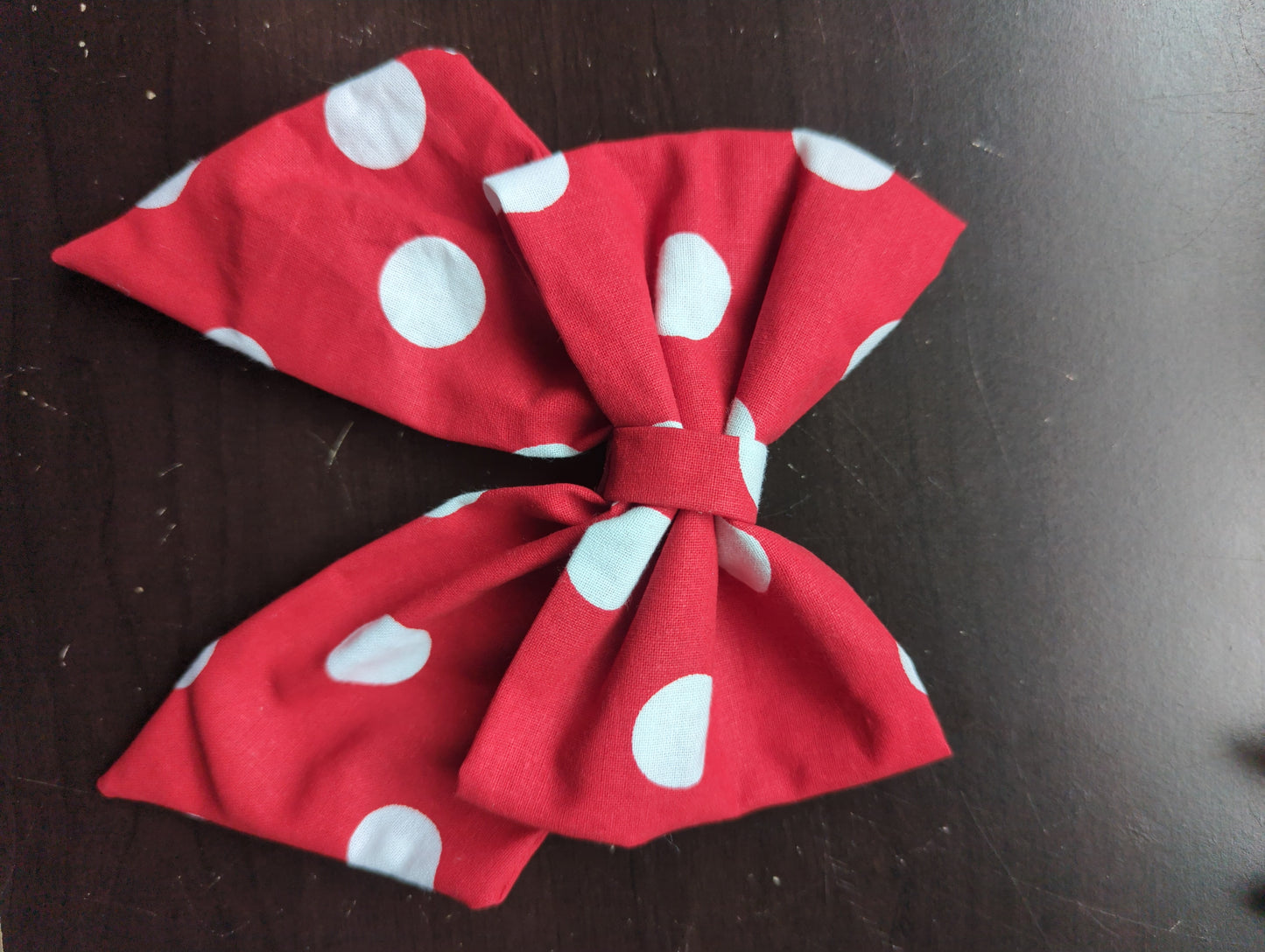 Red with white dots bow- medium