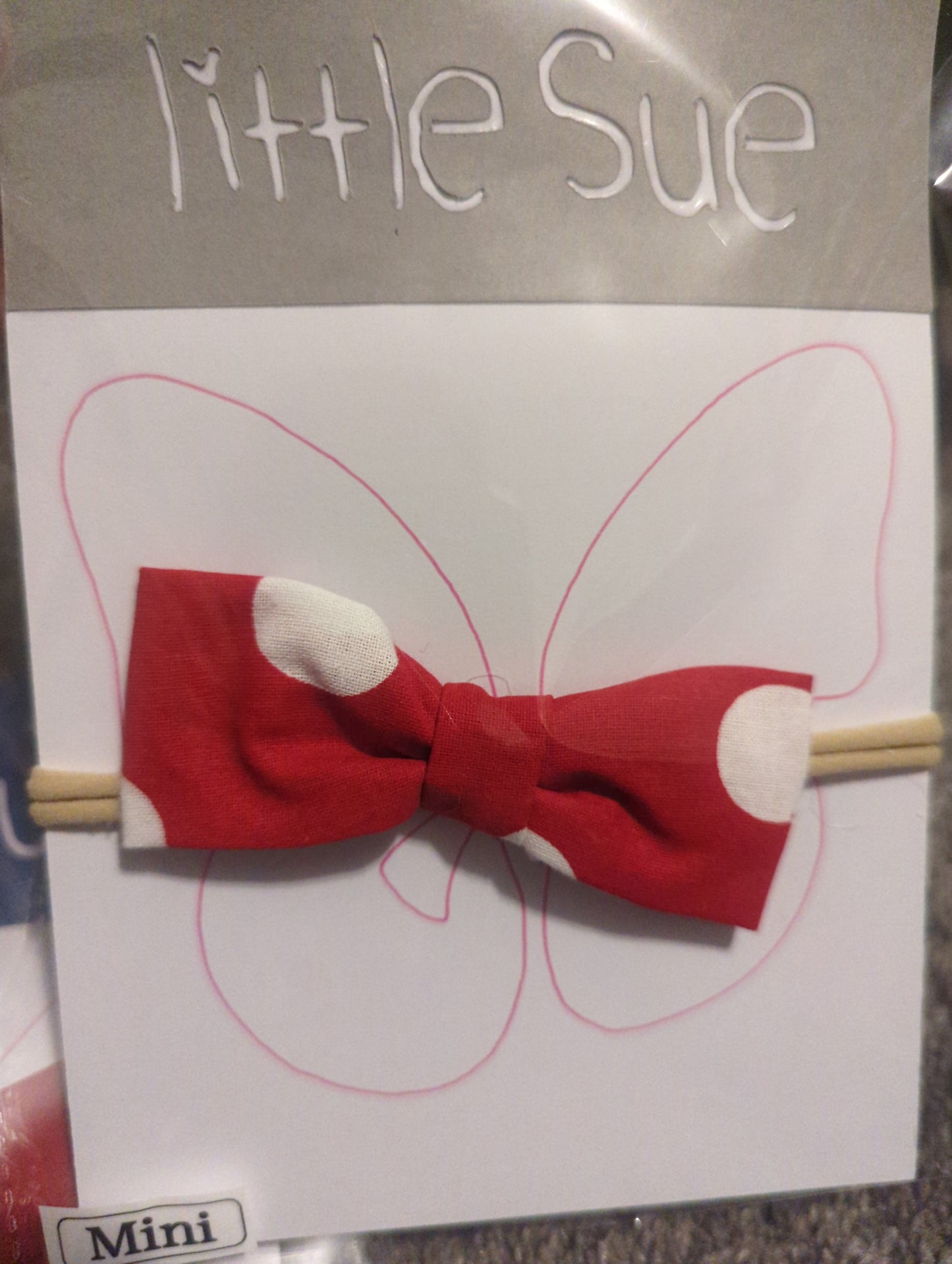 Red with white dots bow- mini