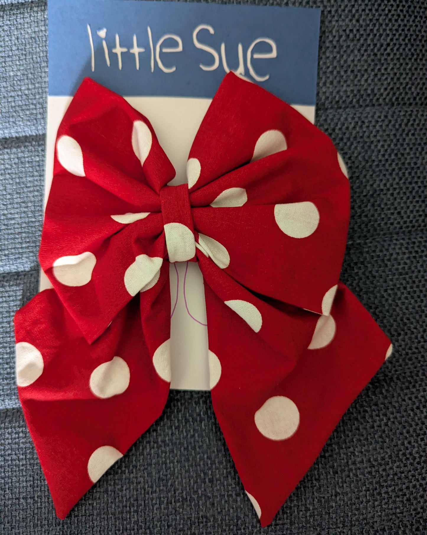 Red with white dots fabric bow- large